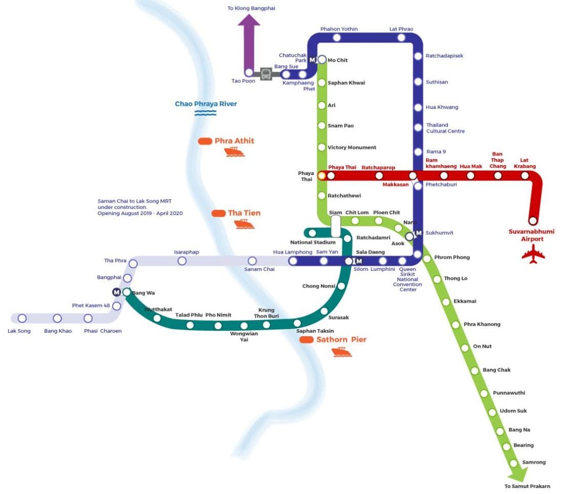 Карта системы Skytrain в Бангкоке